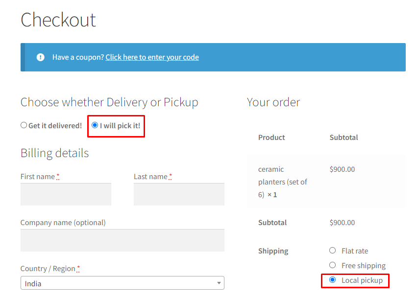How can my customers select between Pickup or Delivery before entering the address? 26 How can my customers select between Pickup or Delivery before entering the address? - Tyche Softwares Documentation