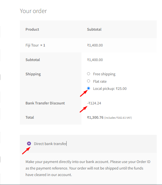 Add the fees or discounts based on the selected Shipping Method 4 local pickup shipping method